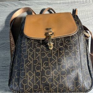 Calvin Klein Tan and Black Monogram Backpack